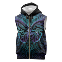 Suicide Prevention New Zealand Sleeveless Zip Hoodie Aotearoa Maori Butterfly Mix Silver Fern LT14 Black - Polynesian Pride