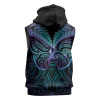 Suicide Prevention New Zealand Sleeveless Zip Hoodie Aotearoa Maori Butterfly Mix Silver Fern - Polynesian Pride
