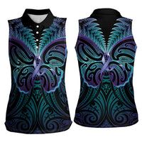 Suicide Prevention New Zealand Women Sleeveless Polo Shirt Aotearoa Maori Butterfly Mix Silver Fern - Polynesian Pride