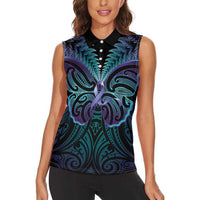 Suicide Prevention New Zealand Women Sleeveless Polo Shirt Aotearoa Maori Butterfly Mix Silver Fern - Polynesian Pride