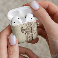 Beige Hawaii AirPods Case Hammerhead Shark Tattoo Curve Polynesian - Polynesian Pride