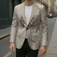 Beige Hawaii Blazer Hammerhead Shark Tattoo Curve Polynesian - Polynesian Pride