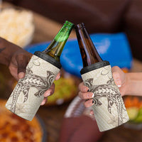 Beige Hawaii 4 in 1 Can Cooler Tumbler Hammerhead Shark Tattoo Curve Polynesian - Polynesian Pride