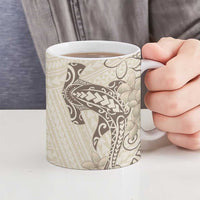 Beige Hawaii Ceramic Mug Hammerhead Shark Tattoo Curve Polynesian - Polynesian Pride