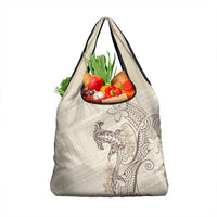 Beige Hawaii Grocery Bag Hammerhead Shark Tattoo Curve Polynesian - Polynesian Pride