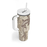 Beige Hawaii Tumbler With Handle Hammerhead Shark Tattoo Curve Polynesian - Polynesian Pride