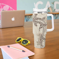 Beige Hawaii Tumbler With Handle Hammerhead Shark Tattoo Curve Polynesian - Polynesian Pride