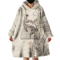 Beige Hawaii Wearable Blanket Hoodie Hammerhead Shark Tattoo Curve Polynesian - Polynesian Pride