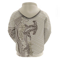 Beige Hawaii Zip Hoodie Hammerhead Shark Tattoo Curve Polynesian - Polynesian Pride