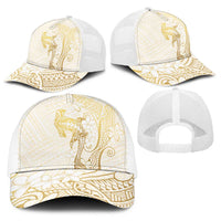 Gold and White Hawaii Baseball Net Cap Hammerhead Shark Tattoo Curve Polynesian - Polynesian Pride