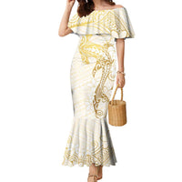 Gold and White Hawaii Family Matching Mermaid Dress and Hawaiian Shirt Hammerhead Shark Tattoo Curve Polynesian LT14 Mom's Dress White - Polynesian Pride
