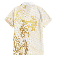 Gold and White Hawaii Family Matching Puletasi and Hawaiian Shirt Hammerhead Shark Tattoo Curve Polynesian - Polynesian Pride