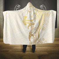 Gold and White Hawaii Hooded Blanket Hammerhead Shark Tattoo Curve Polynesian - Polynesian Pride