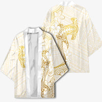 Gold and White Hawaii Kimono Hammerhead Shark Tattoo Curve Polynesian - Polynesian Pride