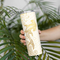 Gold and White Hawaii Skinny Tumbler Hammerhead Shark Tattoo Curve Polynesian - Polynesian Pride