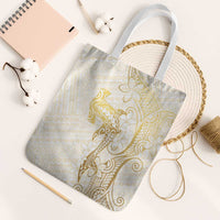 Gold and White Hawaii Tote Bag Hammerhead Shark Tattoo Curve Polynesian - Polynesian Pride