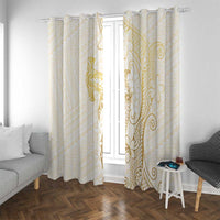 Gold and White Hawaii Window Curtain Hammerhead Shark Tattoo Curve Polynesian - Polynesian Pride