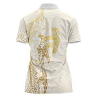 Gold and White Hawaii Women Polo Shirt Hammerhead Shark Tattoo Curve Polynesian LT14 - Polynesian Pride
