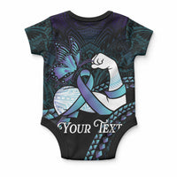 Personalised Polynesia Suicide Prevention Month Baby Onesie Brave Strong Butterfly Teal Purple Ribbon