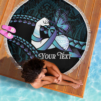 Personalised Polynesia Suicide Prevention Month Beach Blanket Brave Strong Butterfly Teal Purple Ribbon
