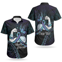 Personalised Polynesia Suicide Prevention Month Couples Matching Summer Maxi Dress and Hawaiian Shirt Brave Strong Butterfly Teal Purple Ribbon