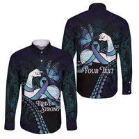 Personalised Polynesia Suicide Prevention Month Family Matching Off Shoulder Short Dress and Hawaiian Shirt Brave Strong Butterfly Teal Purple Ribbon