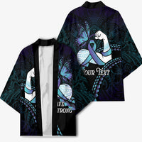 Personalised Polynesia Suicide Prevention Month Kimono Brave Strong Butterfly Teal Purple Ribbon