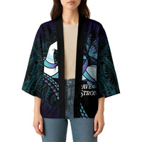 Personalised Polynesia Suicide Prevention Month Kimono Brave Strong Butterfly Teal Purple Ribbon