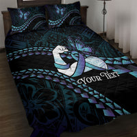 Personalised Polynesia Suicide Prevention Month Quilt Bed Set Brave Strong Butterfly Teal Purple Ribbon