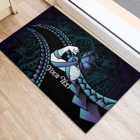 Personalised Polynesia Suicide Prevention Month Rubber Doormat Brave Strong Butterfly Teal Purple Ribbon