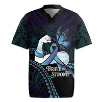 Personalised Polynesia Suicide Prevention Month Rugby Jersey Brave Strong Butterfly Teal Purple Ribbon