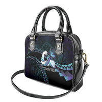 Personalised Polynesia Suicide Prevention Month Shoulder Handbag Brave Strong Butterfly Teal Purple Ribbon