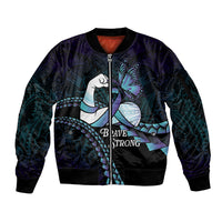 Personalised Polynesia Suicide Prevention Month Sleeve Zip Bomber Jacket Brave Strong Butterfly Teal Purple Ribbon