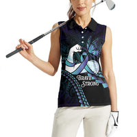 Personalised Polynesia Suicide Prevention Month Women Sleeveless Polo Shirt Brave Strong Butterfly Teal Purple Ribbon
