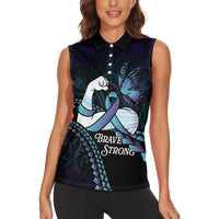 Personalised Polynesia Suicide Prevention Month Women Sleeveless Polo Shirt Brave Strong Butterfly Teal Purple Ribbon
