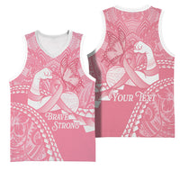 Personalised Polynesia Breast Cancer Awareness Basketball Jersey Brave Strong Butterfly Pink Ribbon