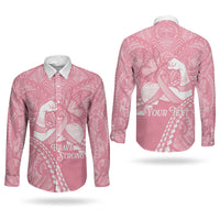 Personalised Polynesia Breast Cancer Awareness Couples Matching Long Sleeve Bodycon Dress and Long Sleeve Button Shirt Brave Strong Butterfly Pink Ribbon