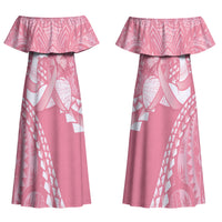Personalised Polynesia Breast Cancer Awareness Couples Matching Off Shoulder Maxi Dress and Hawaiian Shirt Brave Strong Butterfly Pink Ribbon