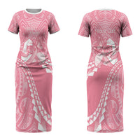 Personalised Polynesia Breast Cancer Awareness Couples Matching Short Sleeve Bodycon Dress and Long Sleeve Button Shirt Brave Strong Butterfly Pink Ribbon