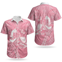 Personalised Polynesia Breast Cancer Awareness Couples Matching Summer Maxi Dress and Hawaiian Shirt Brave Strong Butterfly Pink Ribbon