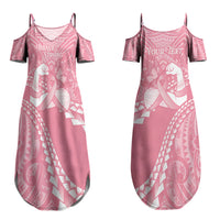 Personalised Polynesia Breast Cancer Awareness Couples Matching Summer Maxi Dress and Hawaiian Shirt Brave Strong Butterfly Pink Ribbon