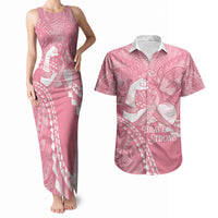 Personalised Polynesia Breast Cancer Awareness Couples Matching Tank Maxi Dress and Hawaiian Shirt Brave Strong Butterfly Pink Ribbon