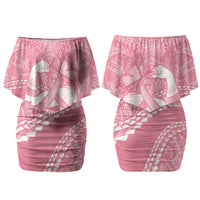 Personalised Polynesia Breast Cancer Awareness Family Matching Off Shoulder Short Dress and Hawaiian Shirt Brave Strong Butterfly Pink Ribbon