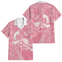 Personalised Polynesia Breast Cancer Awareness Family Matching Off Shoulder Short Dress and Hawaiian Shirt Brave Strong Butterfly Pink Ribbon