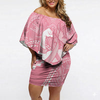 Personalised Polynesia Breast Cancer Awareness Off Shoulder Short Dress Brave Strong Butterfly Pink Ribbon