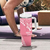 Personalised Polynesia Breast Cancer Awareness Tumbler With Handle Brave Strong Butterfly Pink Ribbon
