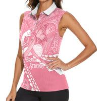 Personalised Polynesia Breast Cancer Awareness Women Sleeveless Polo Shirt Brave Strong Butterfly Pink Ribbon