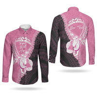 Personalised Polynesia Breast Cancer Awareness Couples Matching Summer Maxi Dress and Long Sleeve Button Shirt Fight With Hope Pink Ribbon Boxing Gloves