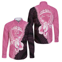Personalised Polynesia Breast Cancer Awareness Family Matching Off The Shoulder Long Sleeve Dress and Hawaiian Shirt Fight With Hope Pink Ribbon Boxing Gloves LT14 Dad's Shirt - Long Sleeve Pink - Polynesian Pride