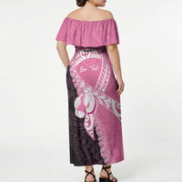 Personalised Polynesia Breast Cancer Awareness Off Shoulder Maxi Dress Fight With Hope Pink Ribbon Boxing Gloves LT14 - Polynesian Pride
